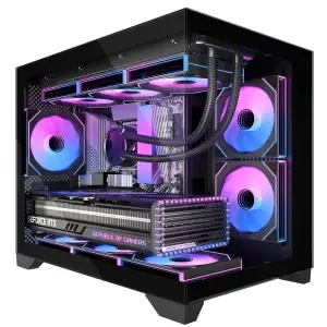 Micro-ATX 270° Panoramic Tempered Glass Gaming PC Case with 3 ARGB Fans