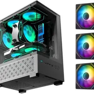 Micro-ATX Panoramic Glass PC Case with 3 Pre-Installed 120mm ARGB Fans