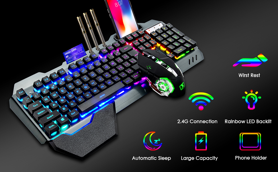 K680 Wireless Gaming Keyboard and Mouse Combo, Keyboard with Rechargeable 3800mAh Battery Metal Panel - Image 10
