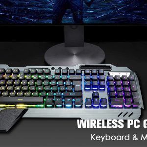 K680 Wireless Gaming Keyboard and Mouse Combo, Keyboard with Rechargeable 3800mAh Battery Metal Panel - Thumbnail Image 9