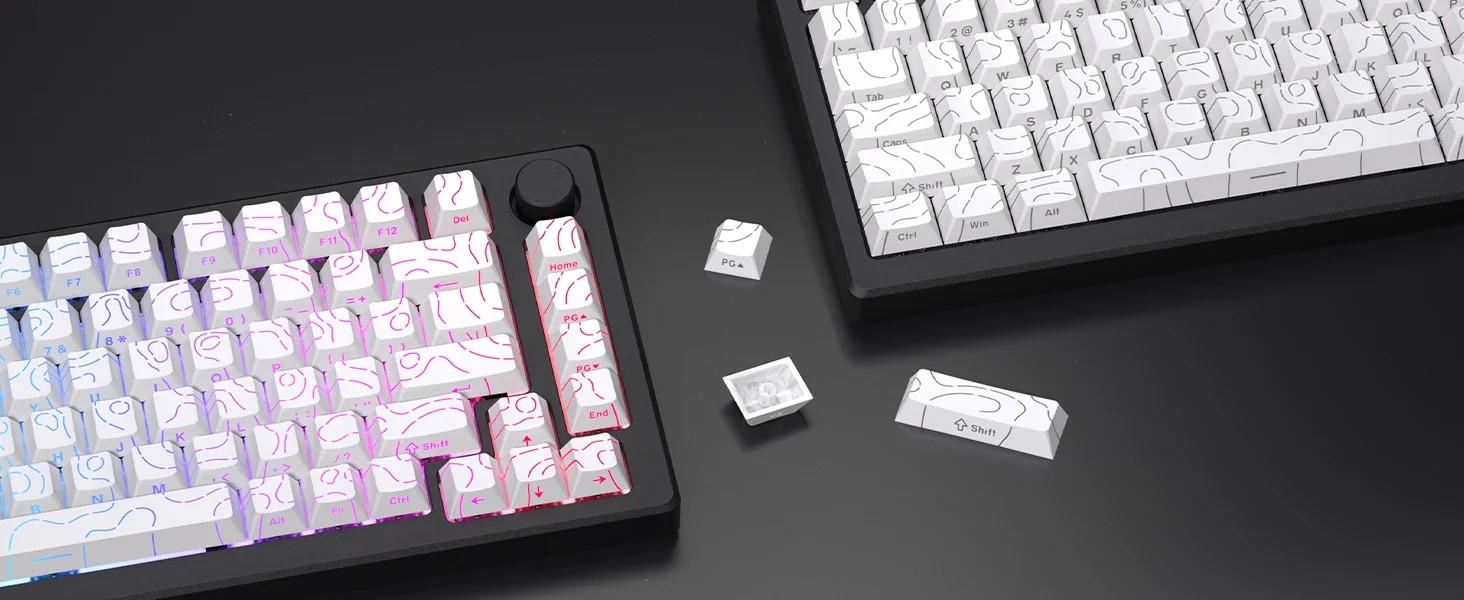 98 Key White Topographic 4.0 PBT Keycaps Double Shot Side Print Shine - Image 24