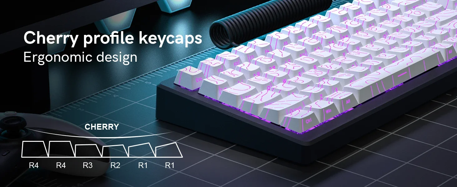98 Key White Topographic 4.0 PBT Keycaps Double Shot Side Print Shine - Image 27