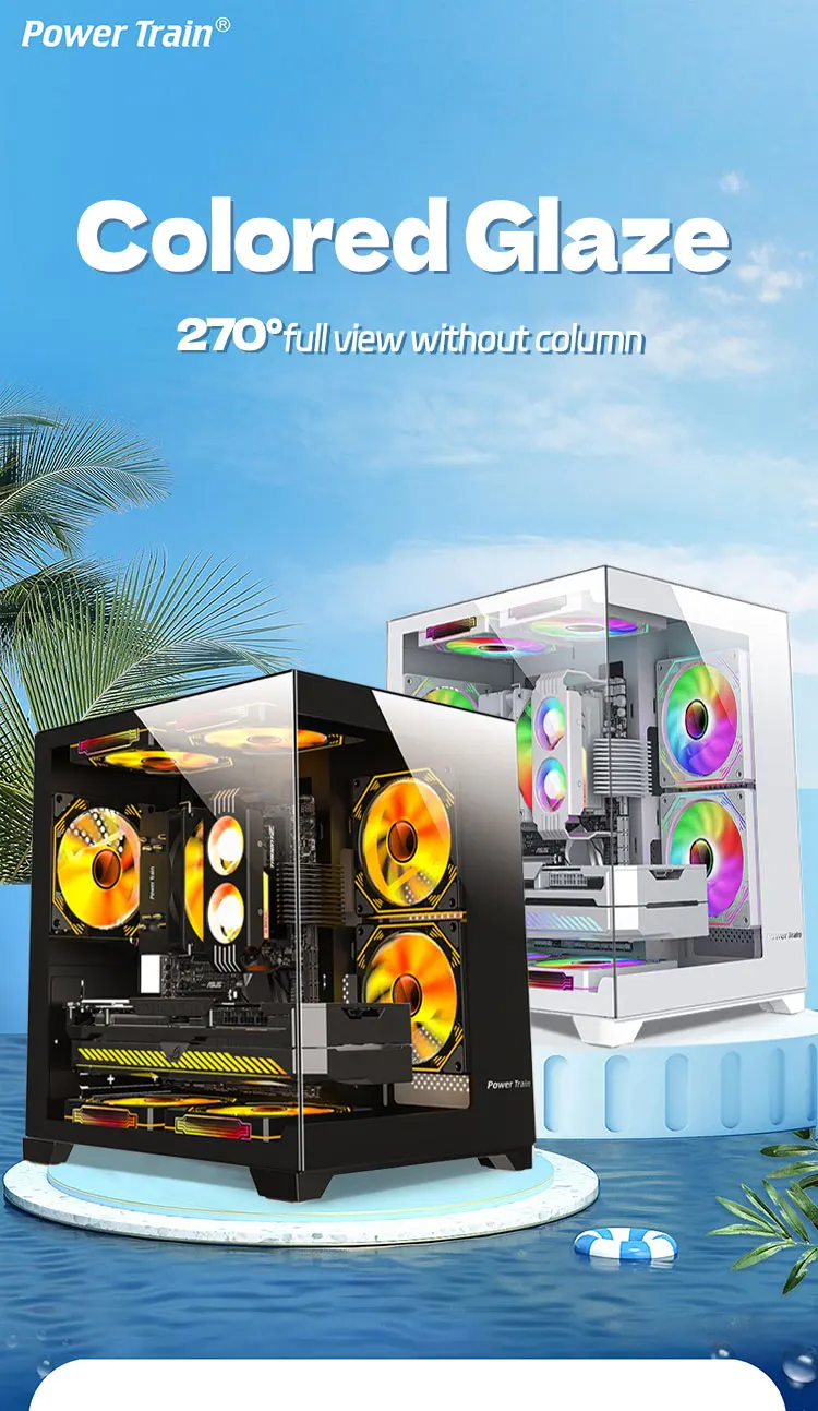 Power Train Coloured Glaze PC Case Sea View Room 270° Full View - Image 12