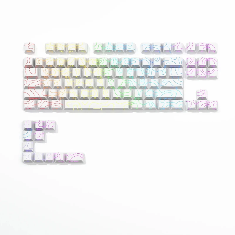 98 Key White Topographic 4.0 PBT Keycaps Double Shot Side Print Shine - Image 13