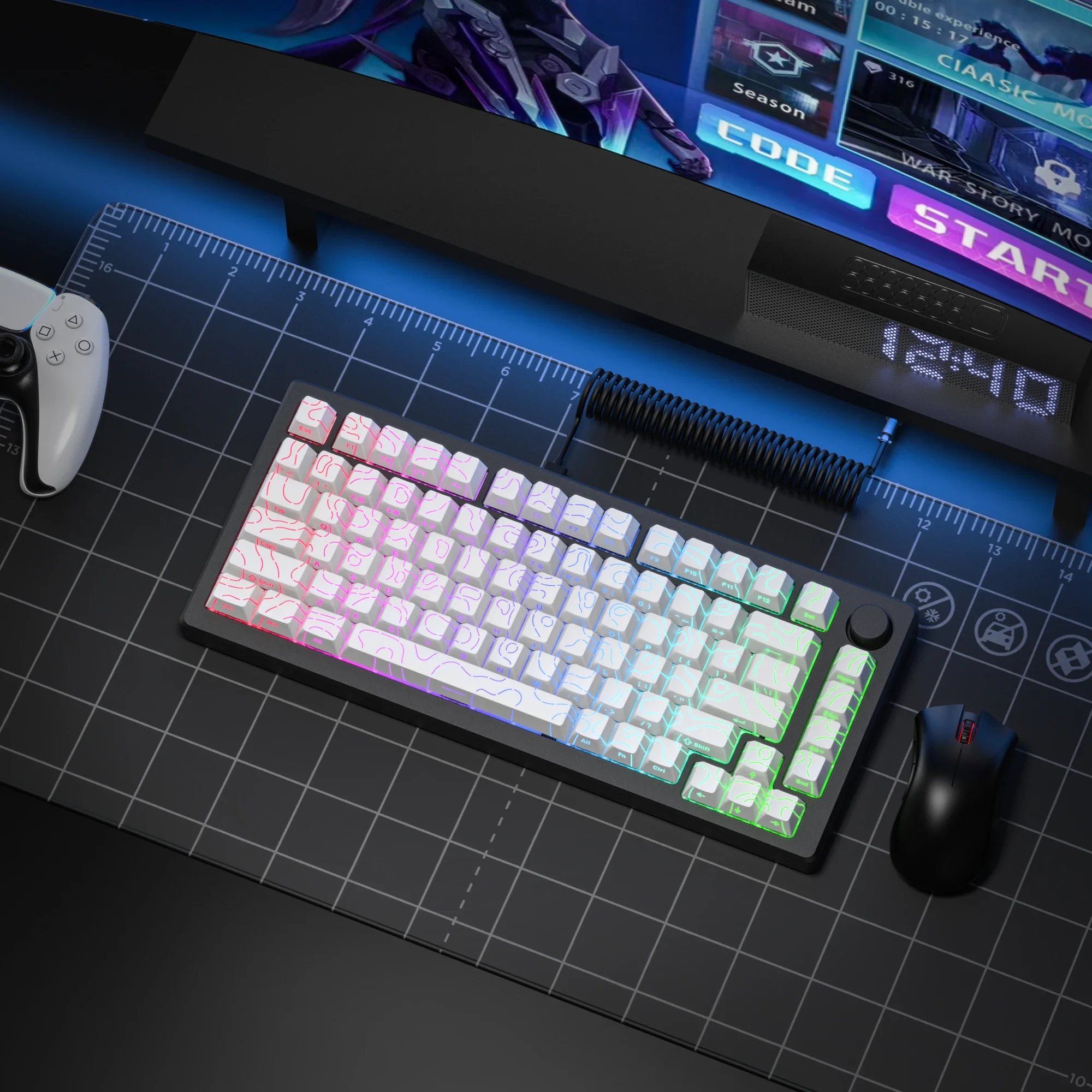 98 Key White Topographic 4.0 PBT Keycaps Double Shot Side Print Shine - Image 3