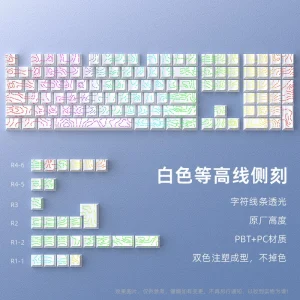 98 Key White Topographic 4.0 PBT Keycaps Double Shot Side Print Shine - Thumbnail Image 16
