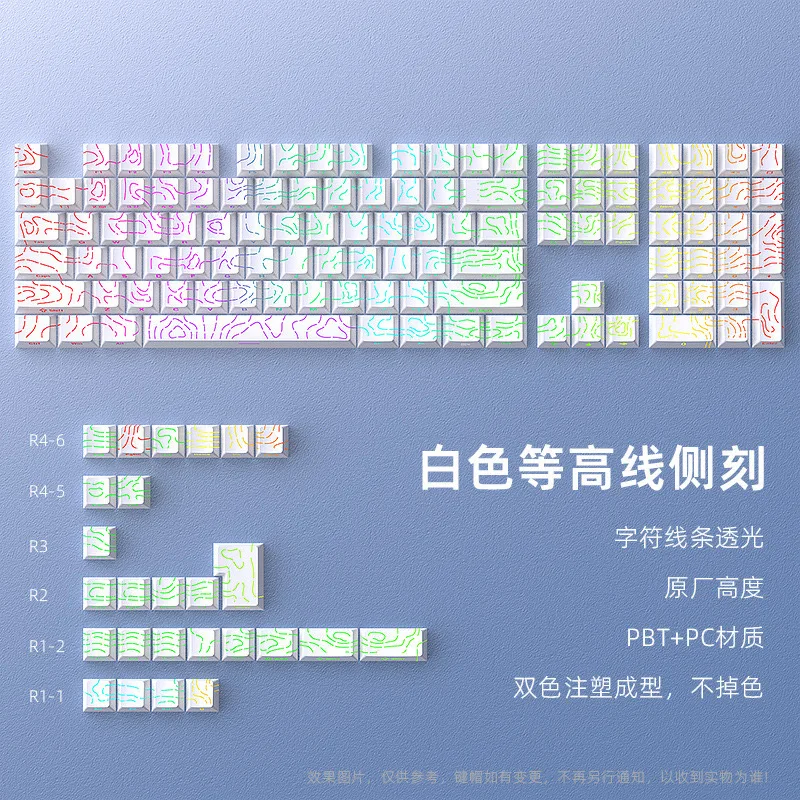 98 Key White Topographic 4.0 PBT Keycaps Double Shot Side Print Shine - Image 16