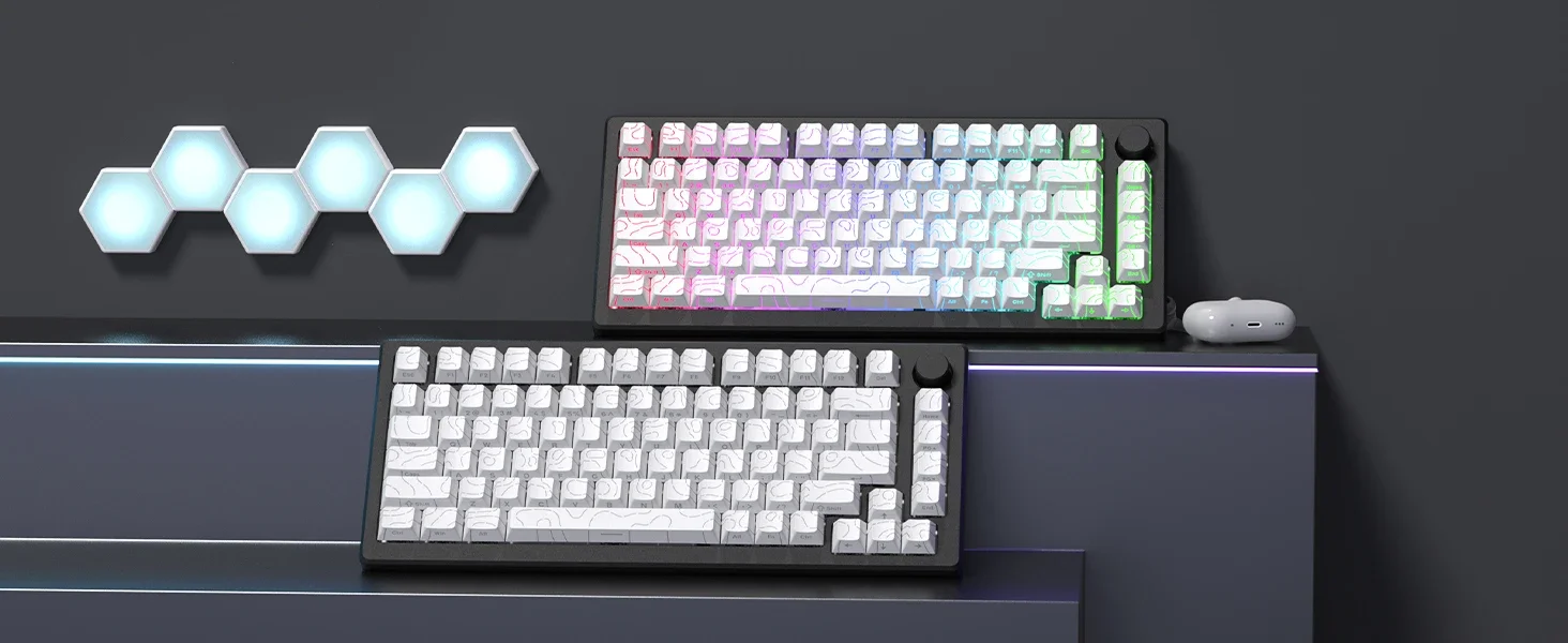 98 Key White Topographic 4.0 PBT Keycaps Double Shot Side Print Shine - Image 25