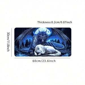 XXL Moonlit Wolf And Dragon Gaming Mouse Pad 35.4x15.7 Inches Non-Slip Desk Mat - Thumbnail Image 4