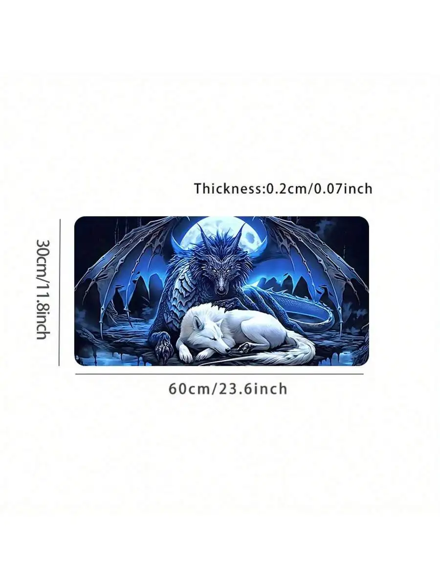XXL Moonlit Wolf And Dragon Gaming Mouse Pad 35.4x15.7 Inches Non-Slip Desk Mat - Image 4