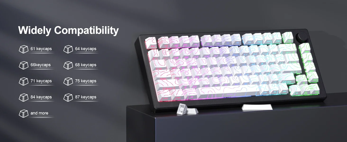 98 Key White Topographic 4.0 PBT Keycaps Double Shot Side Print Shine - Image 26