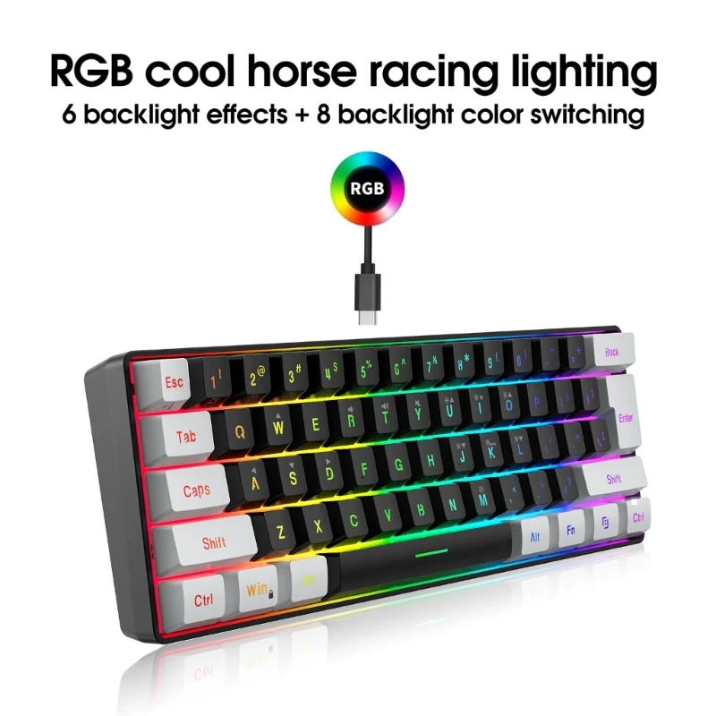 USB Wired Gaming Keyboard 61 Keys Compact Mini Office Keyboard for PC and Desktop Computer - Image 2
