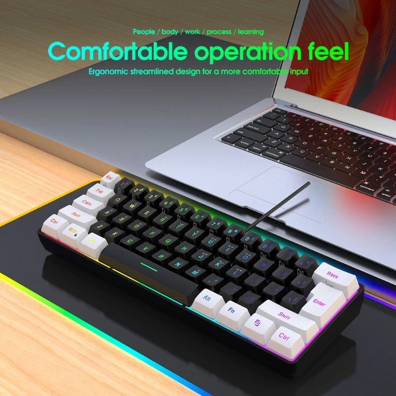 USB Wired Gaming Keyboard 61 Keys Compact Mini Office Keyboard for PC and Desktop Computer - Image 3