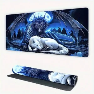 XXL Moonlit Wolf And Dragon Gaming Mouse Pad 35.4x15.7 Inches Non-Slip Desk Mat - Thumbnail Image 3