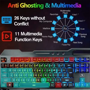 K680 Wireless Gaming Keyboard and Mouse Combo, Keyboard with Rechargeable 3800mAh Battery Metal Panel - Thumbnail Image 5