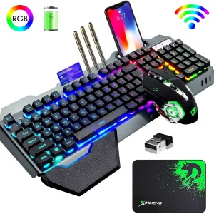 K680 Wireless Gaming Keyboard and Mouse Combo, Keyboard with Rechargeable 3800mAh Battery Metal Panel
