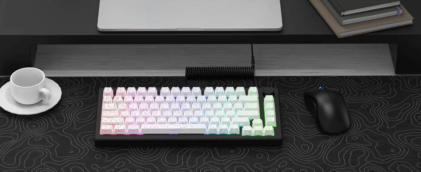 98 Key White Topographic 4.0 PBT Keycaps Double Shot Side Print Shine - Image 28