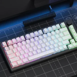 98 Key White Topographic 4.0 PBT Keycaps Double Shot Side Print Shine - Thumbnail Image 22