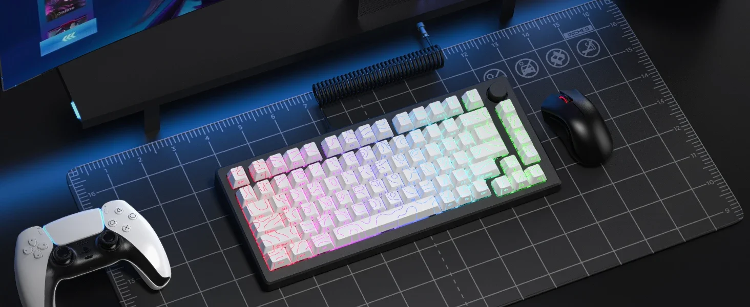 98 Key White Topographic 4.0 PBT Keycaps Double Shot Side Print Shine - Image 22