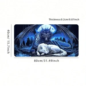 XXL Moonlit Wolf And Dragon Gaming Mouse Pad 35.4x15.7 Inches Non-Slip Desk Mat - Thumbnail Image 6