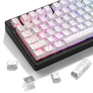 98 Key White Topographic 4.0 PBT Keycaps Double Shot Side Print Shine