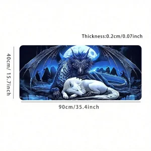 XXL Moonlit Wolf And Dragon Gaming Mouse Pad 35.4x15.7 Inches Non-Slip Desk Mat - Thumbnail Image 2