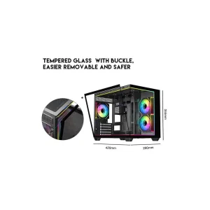 DIYPC IDX4-MicroATX-ARGB Black USB3.0/ Type C Tempered Glass Micro ATX Gaming - Thumbnail Image 3