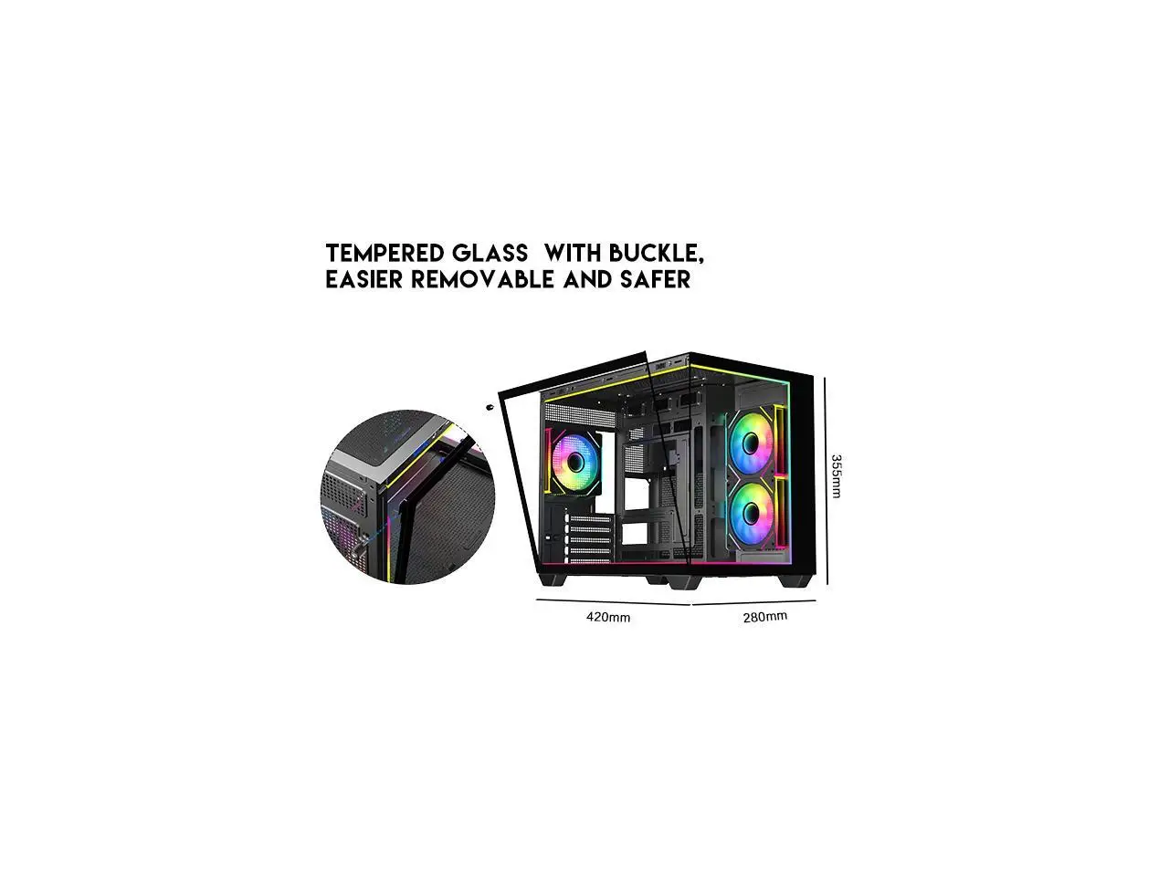 DIYPC IDX4-MicroATX-ARGB Black USB3.0/ Type C Tempered Glass Micro ATX Gaming - Image 3