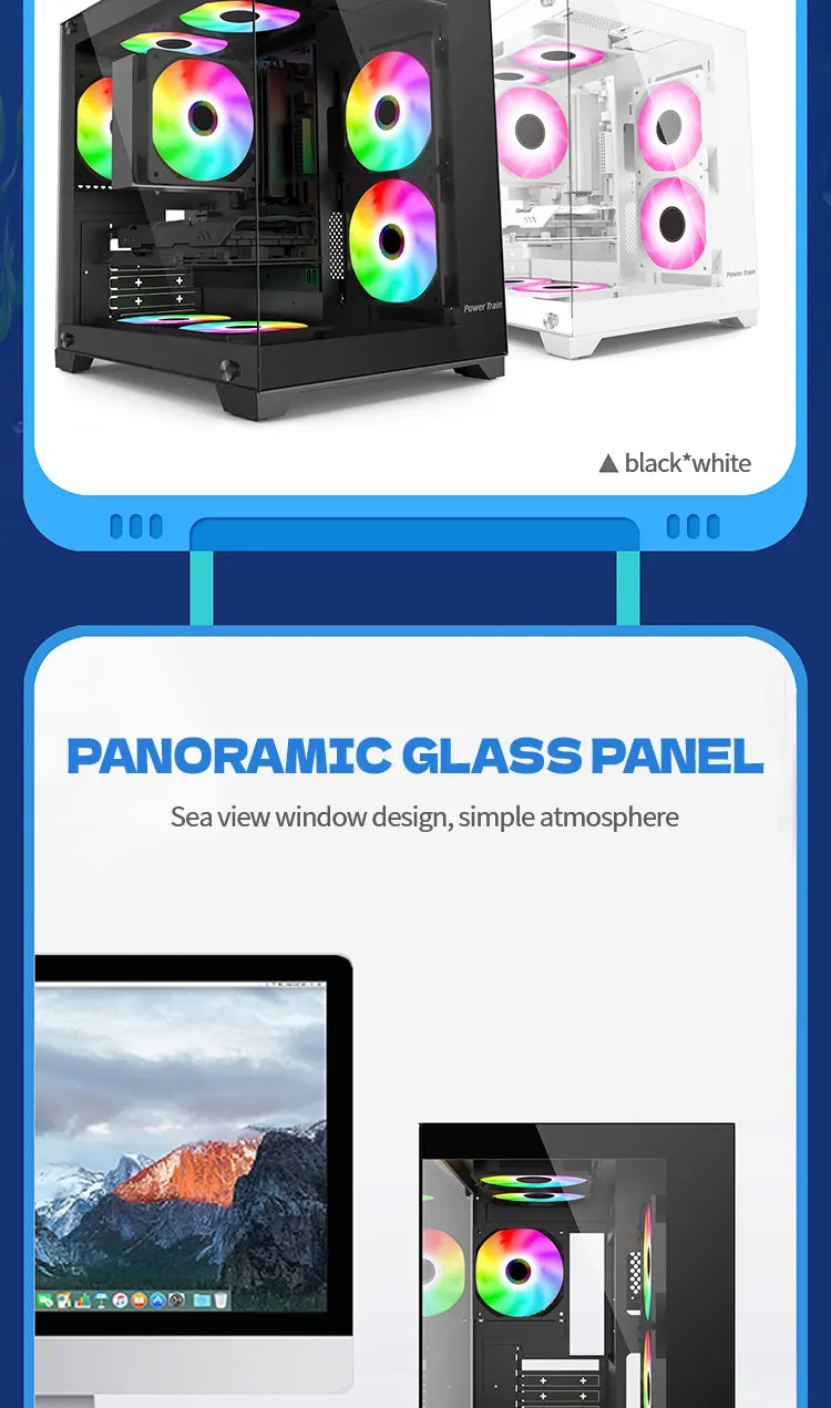 Power Train Coloured Glaze PC Case Sea View Room 270° Full View - Image 14