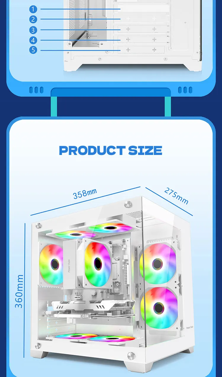 Power Train Coloured Glaze PC Case Sea View Room 270° Full View - Image 20