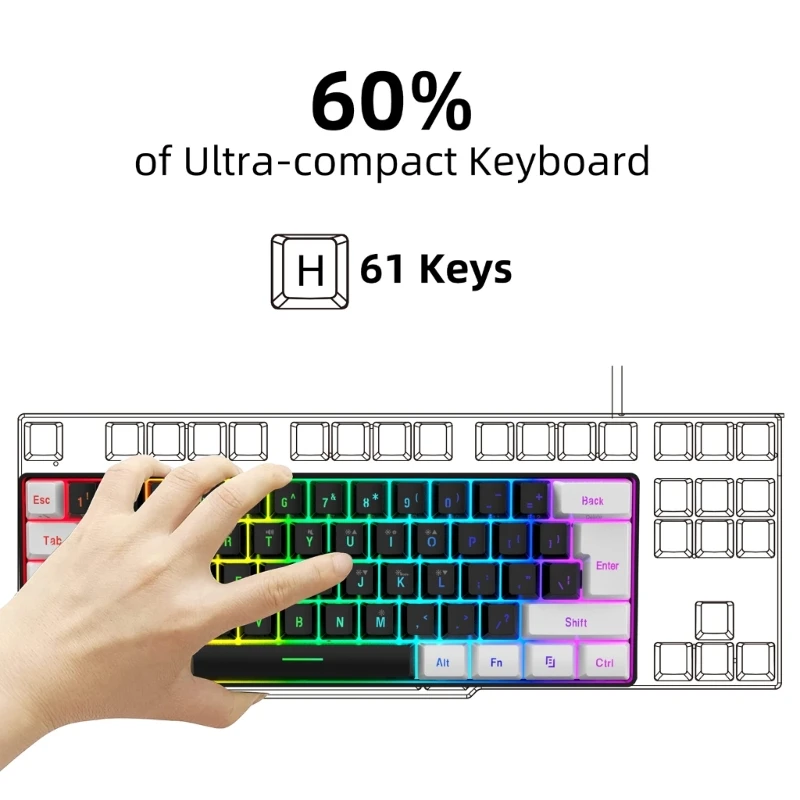 USB Wired Gaming Keyboard 61 Keys Compact Mini Office Keyboard for PC and Desktop Computer - Image 5