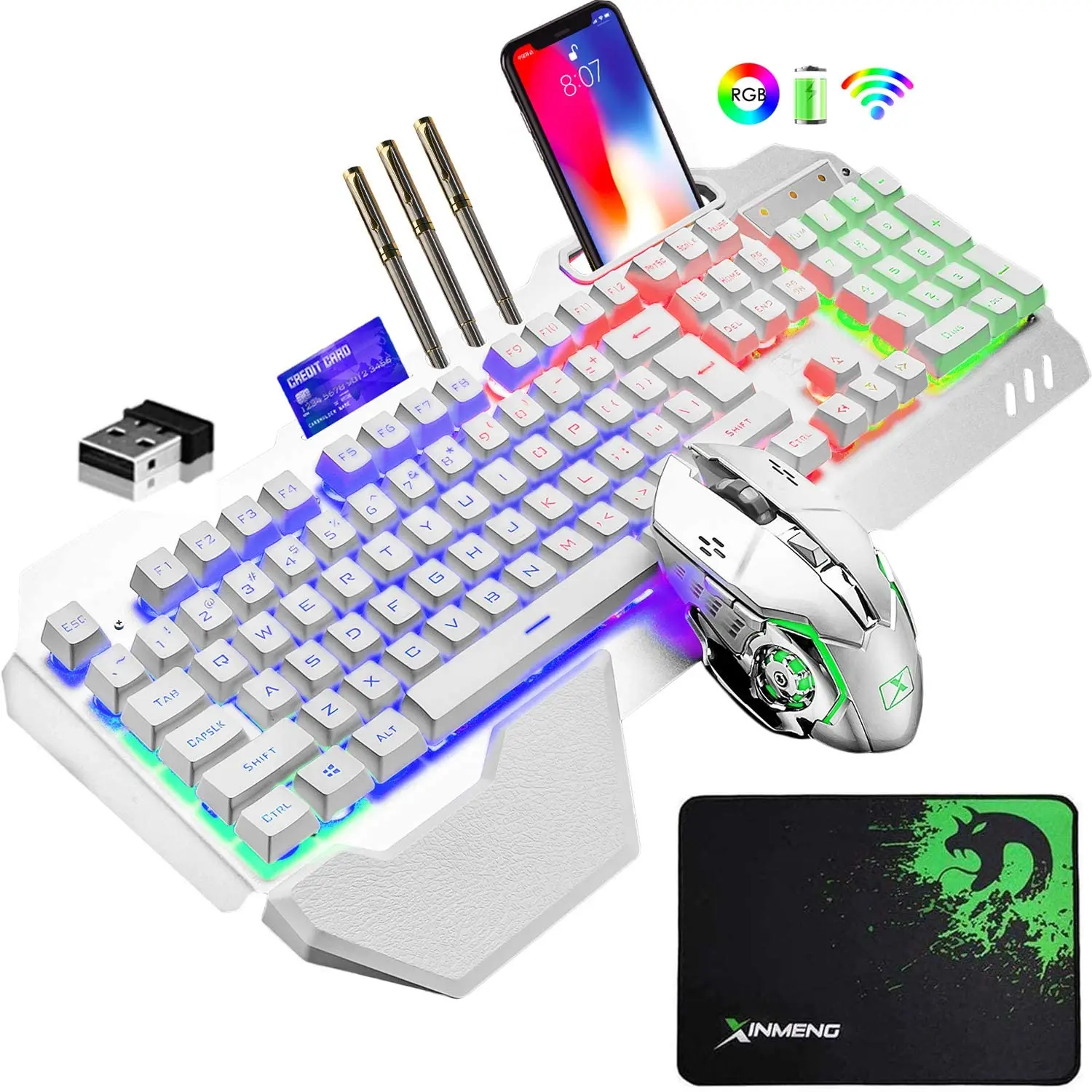 K680 Wireless Gaming Keyboard and Mouse Combo, Keyboard with Rechargeable 3800mAh Battery Metal Panel - Image 8