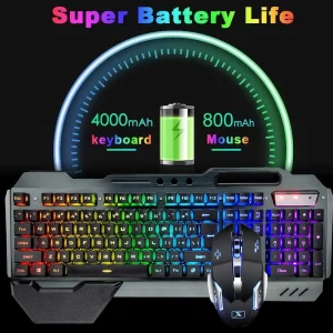 K680 Wireless Gaming Keyboard and Mouse Combo, Keyboard with Rechargeable 3800mAh Battery Metal Panel - Thumbnail Image 2