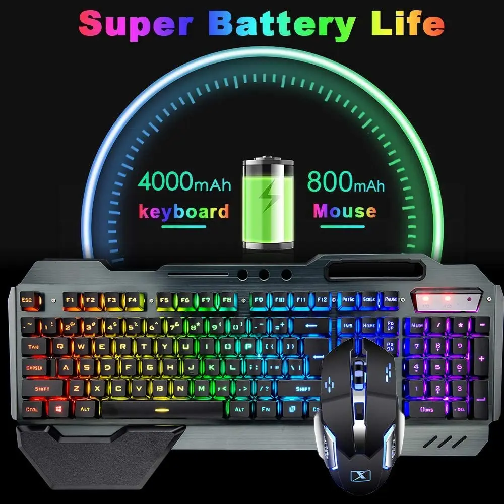 K680 Wireless Gaming Keyboard and Mouse Combo, Keyboard with Rechargeable 3800mAh Battery Metal Panel - Image 2