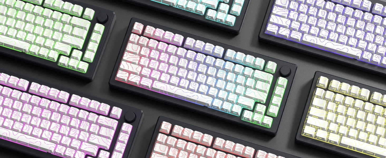 98 Key White Topographic 4.0 PBT Keycaps Double Shot Side Print Shine - Image 29