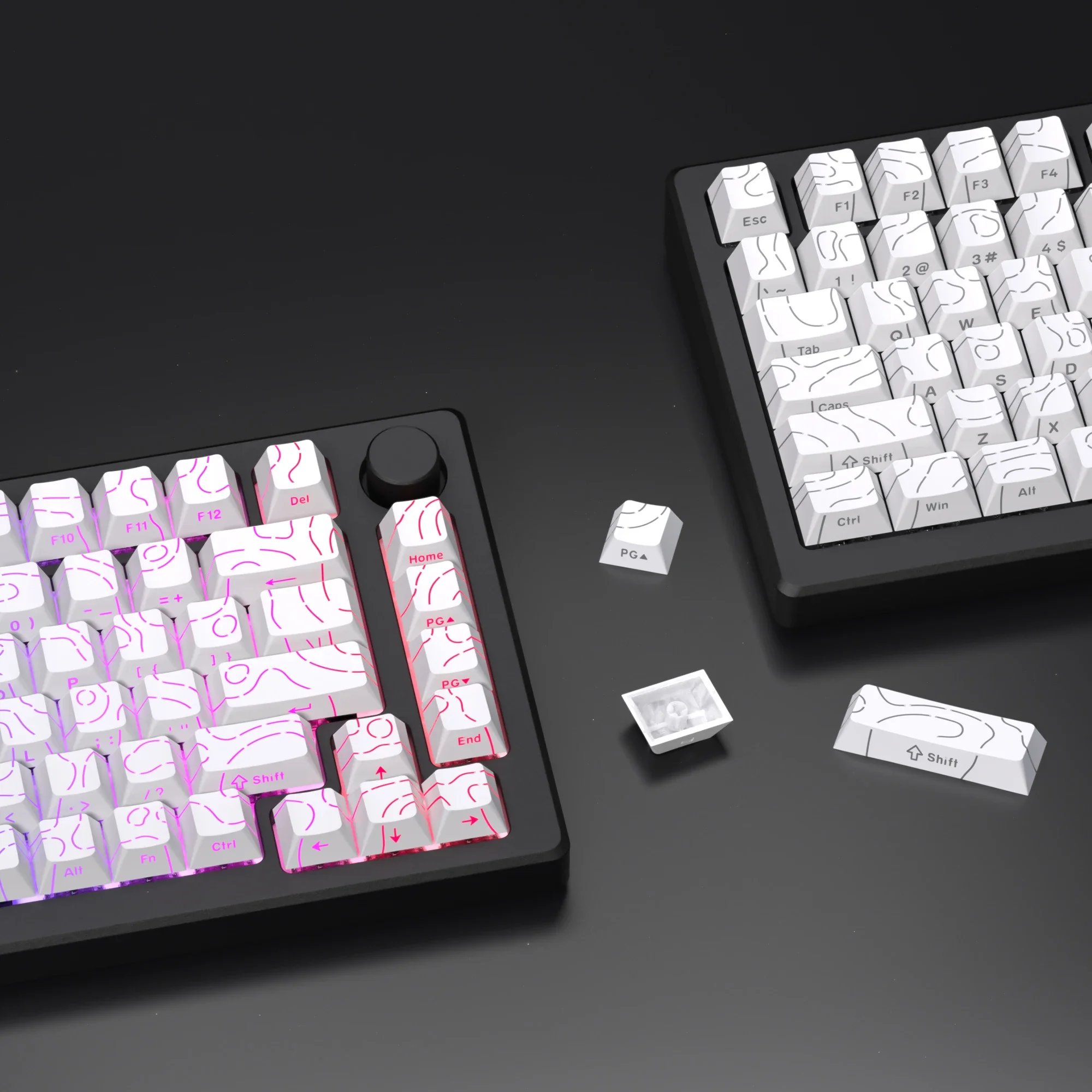 98 Key White Topographic 4.0 PBT Keycaps Double Shot Side Print Shine - Image 5