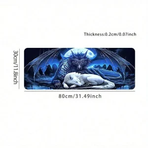 XXL Moonlit Wolf And Dragon Gaming Mouse Pad 35.4x15.7 Inches Non-Slip Desk Mat - Thumbnail Image 7