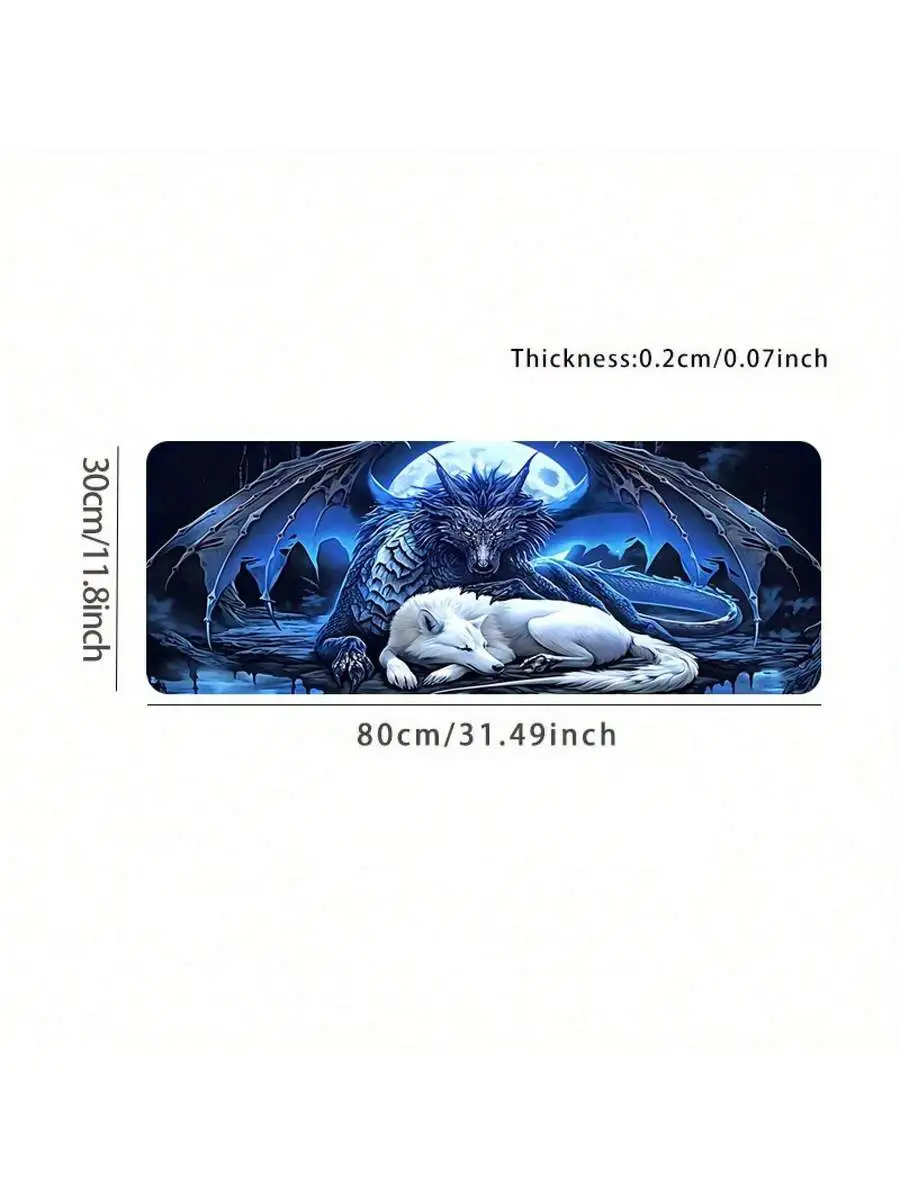 XXL Moonlit Wolf And Dragon Gaming Mouse Pad 35.4x15.7 Inches Non-Slip Desk Mat - Image 7