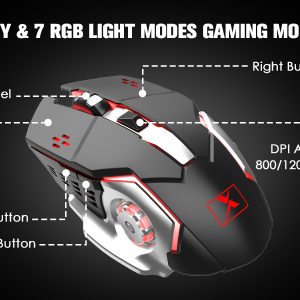 K680 Wireless Gaming Keyboard and Mouse Combo, Keyboard with Rechargeable 3800mAh Battery Metal Panel - Thumbnail Image 14